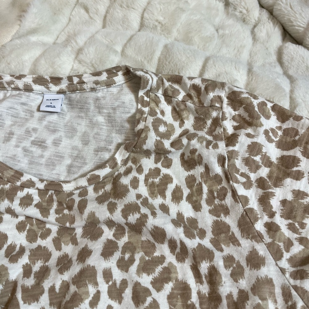 Old Navy Womens L White Tan Cinch Waist Casual Animal Print Spring Summer Dress